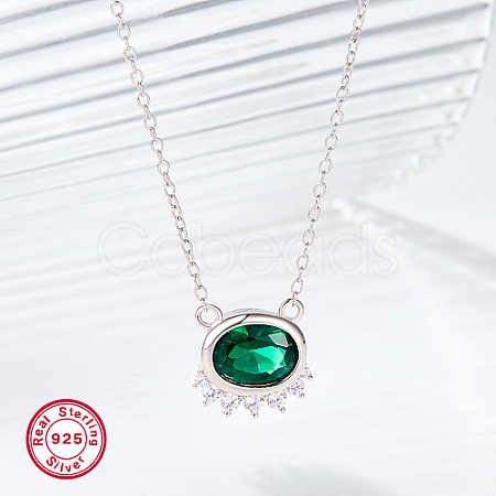 Anti-Tarnish Green Cubic Zirconia Oval Pendant Necklaces FU4780-2-1