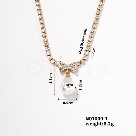 Elegant Pearl Pendant with Shiny Diamond Chain Necklace Jewelry for Women TF6886-1-1
