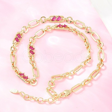 7MM Brass Pave Cubic Zirconia Figaro Chain Necklaces NJEW-D324-05G-04-1
