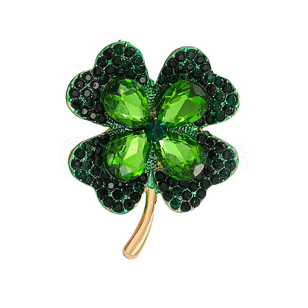 Clover Alloy Rhinestone Lapel Pins for Backpack Clothes X-JEWB-H032-02G-1