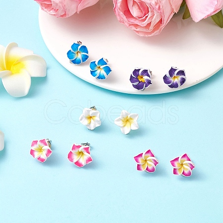 Handmade Polymer Clay Plumeria Stud Earrings EJEW-JE06438-1