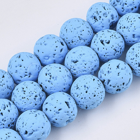 Spray Painted Natural Lava Rock Beads Strands G-N0324-C-04-1