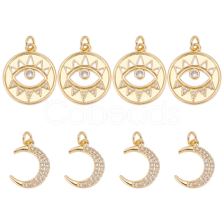 8Pcs 2 Style Rack Plating Brass Micro Pave Cubic Zirconia Pendants KK-BC0011-96-1
