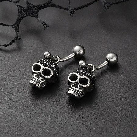 Skull 316 Surgical Stainless Steel Dangle Belly Button Rings EJEW-G416-02AS-1