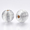 Wood Beads Covered with Polyester Cord Wire, Round, Silver, 12~13x12~12.5mm, Hole: 1.5~2mm