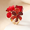 Personality Alloy Rhinestones Ring, Resin Flower Adjustable Fashion Ring, Red