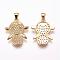 Brass Micro Pave Cubic Zirconia Pendants, Girl, Golden, 24x19x2.5mm, Hole: 3.5x4.5mm