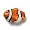 Handmade Porcelain Beads, Stripe Tropical Fish, Dark Orange, 12.5~13.5x18.5~19.5x8~8.5mm, Hole: 2.5mm