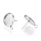 Non-Tarnish 304 Stainless Steel Stud Earring Settings, with Loop, Flat Round, Stainless Steel Color, Tray: 12mm, 17x14mm, Hole: 2mm, Pin: 0.8mm