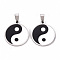 201 Stainless Steel Enamel Pendants, Flat Round with Taiji, Black & White, 22.5x20x1.5mm, Hole: 6.5x3mm