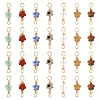 42Pcs 7 Styles Opalite & Natural Picture Jaspe & Blue Spot Jasper & Dalmatian Jasper & Unakite & Green Strawberry Quartz & Red Jasper Flower Connector Charms PALLOY-FH00163-1