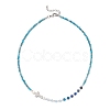Natural Apatite Faceted Round and Dyed Malaysia Jade & Pearl Beaded Necklaces with Brass Micro Pave Clear Cubic Zirconia Cross NJEW-JN05975-02-3