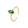Glass Oval Open Cuff Ring RJEW-S049-014G-3