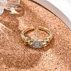 Brass Micro Pave Clear Cubic Zirconia Cuff Finger Rings for Women RJEW-C116-03G-3