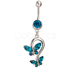 Piercing Jewelry Real Platinum Plated Brass Rhinestone Double Butterfly Navel Ring Belly Rings AJEW-EE0001-41B-1