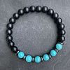 Natural Synthetic Turquoise& Matte Black Obsidian Round Beads Stretch Bracelets for Men Women UT1293-6-1