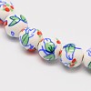 Handmade Flower Printed Porcelain Ceramic Beads Strands PORC-M006-8mm-M-2