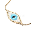 Japanese Seed Braided Rhombus with Evil Eye Link Slider Bracelet BJEW-MZ00001-02-4
