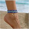 Multilayer Glass Seed Beads Starfish Pendant Anklet for Women PW-WG7288D-04-1