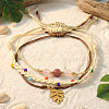 3OPcs 3 Styles Natural Rhodochrosite & Pink Jade & Glass Round Beads Bracelets & Brass Leaf Charm Bracelets Set DI3925-2-4