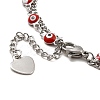 Red Enamel Evil Eye & 304 Stainless Steel Curb Chains Double Layer Multi-strand Bracelet with Charm for Women BJEW-C025-09P-4