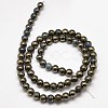 Electroplate Gemstone Natural Pyrite Round Beads Strands G-L129-6mm-01-3