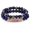 2Pcs 2 Style Dyed & Heated Natural Tiger Eye & Gemstone Stretch Bracelets Set BJEW-SW00090-1