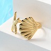 304 Stainless Steel Starfish & Shell Open Cuff Rings for Women RJEW-C095-09G-2
