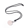 Natural Rose Quartz Flat Round with Tree of Life Pendant Necklace with Nylon Cord for Women NJEW-P274-03-06-2