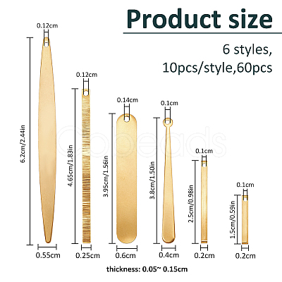 60Pcs 6 Styles Brass Pendants KK-FH0008-30-1