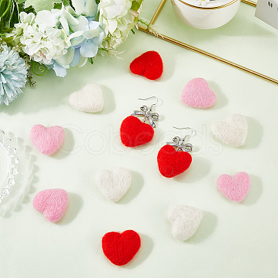 12Pcs 3 Colors Heart Wool Needle Felting Decoration DIY-SC0030-15-1