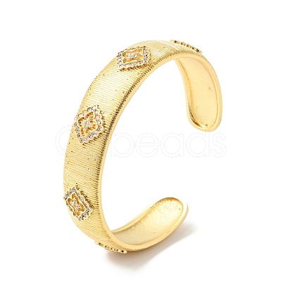 Clear Cubic Zirconia Rhombus Open Cuff Bangle BJEW-G652-03G-1