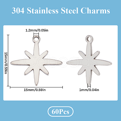 SUNNYCLUE 60Pcs 304 Stainless Steel Pendants STAS-SC0008-63-1