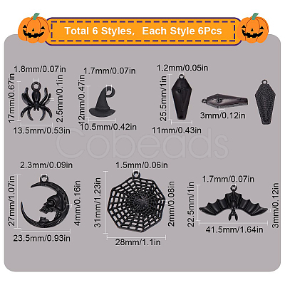 SUNNYCLUE 36Pcs 6 Style Halloween Theme Alloy Enamel Pendants FIND-SC0004-37-1