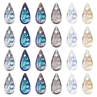 24Pcs 6 Colors Embossed Glass Rhinestone Pendants GLAA-PH0001-44-1