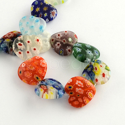 Heart Handmade Millefiori Glass Beads Strands X-LK-R004-28-1