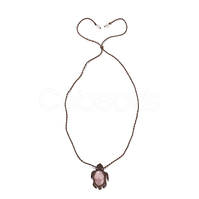 Natural Rose Quartz Tortoise Pendant Necklace NJEW-K258-02F-1
