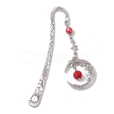 Alloy Moon Pendant Bookmark AJEW-JK00296-1