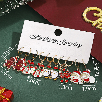 5 Pairs Christmas Theme Alloy Enamel Hoop Earrings FS-WG7AF48-25-1