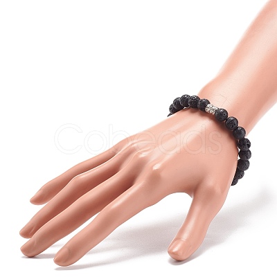Natural Lava Rock & Rhinestone Stretch Bracelet BJEW-JB08574-1