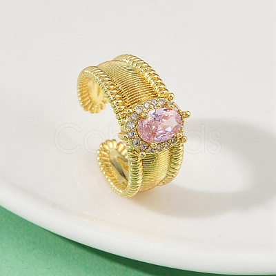 Brass Micro Pave Cubic Zirconia Open Cuff Rings for Women RJEW-U059-01G-01-1