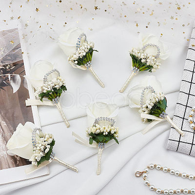 Cloth Rose Flower Boutonniere Brooch with Rhinestone LS-AJEW-WH0258-294C-1