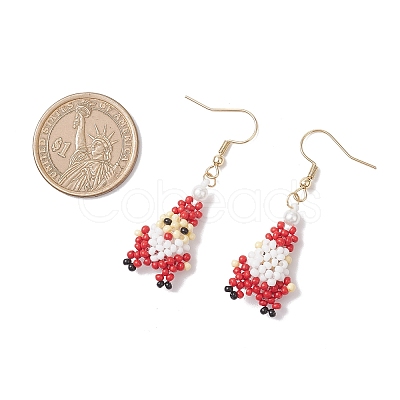Christmas Santa Claus 304 Stainless Steel Glass Dangle Earrings EJEW-MZ00610-1