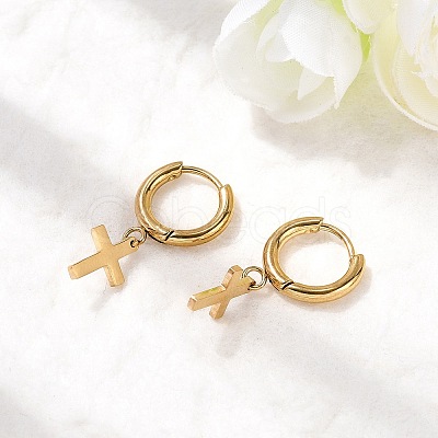 304 Stainless Steel Cross Hoop Earrings EJEW-K268-47G-1