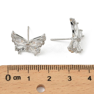 Brass Micro Pave Clear Cubic Zirconia Stud Earring Findings KK-C107-10P-1