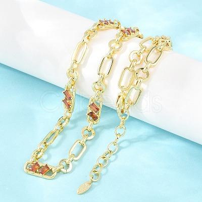 7MM Brass Pave Cubic Zirconia Figaro Chain Necklaces NJEW-D324-05G-01-1