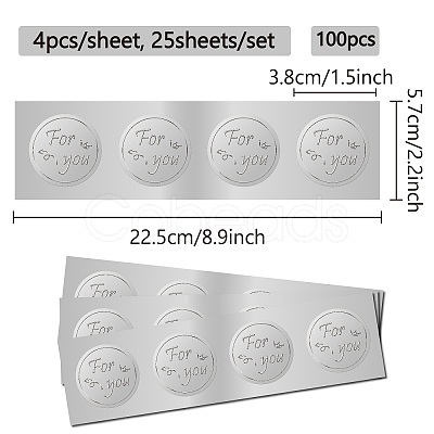Round Plastic Silver Foil Embossed Picture Stickers DIY-WH20008-005-1