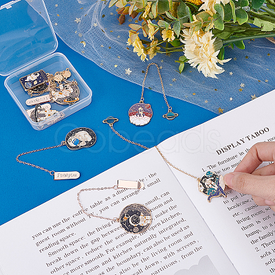8Pcs 8 Style Alloy Enamel Astronaut Bookmark AJEW-PH0004-34-1