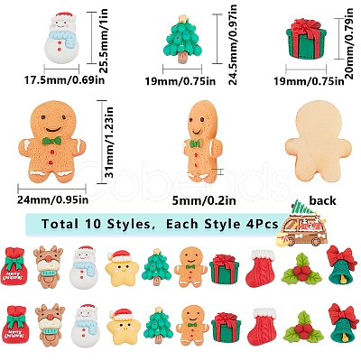 40Pcs 10 Styles Christmas Theme Opaque Resin Cabochons CRES-SC0002-57-1