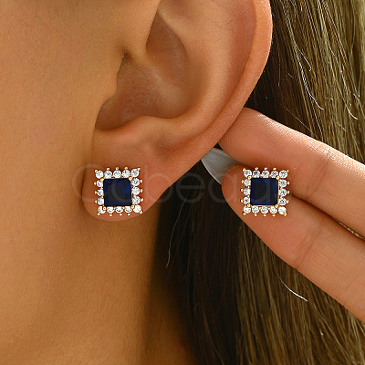 Brass Micro Pave Cubic Zirconia Square Stud Earrings VN1911-1